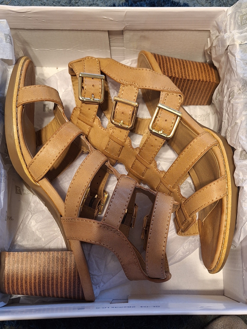 White Mountain Tan Multi-Strap Block Heel Sandals